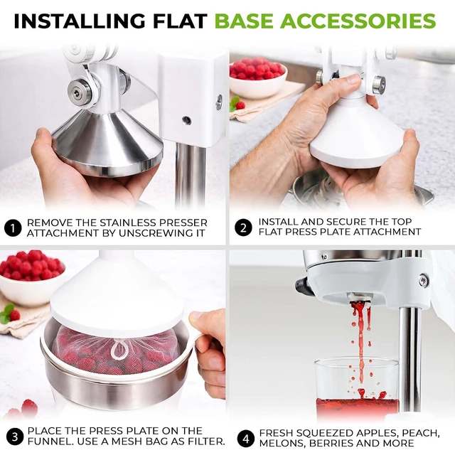 Alt view image 4 of 7 - Pulperizer 9 in 1 Cast Iron Juicer - Easy-to-Clean Heavy-Duty Manual Juicer with Presser Attachment to Juice All Types of Fruits! Extra Tall with Stainless Steel Bowl - White