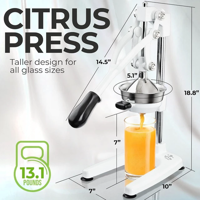 Alt view image 5 of 7 - Pulperizer 9 in 1 Cast Iron Juicer - Easy-to-Clean Heavy-Duty Manual Juicer with Presser Attachment to Juice All Types of Fruits! Extra Tall with Stainless Steel Bowl - White