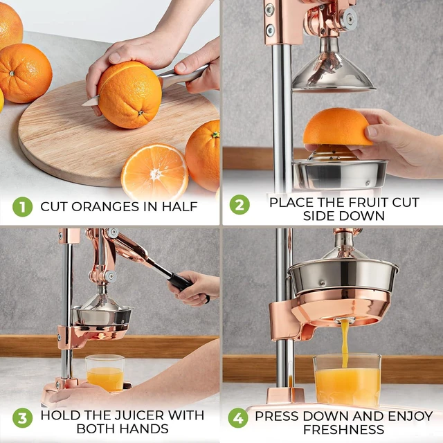 Alt view image 4 of 7 - Zulay Professional Citrus Juicer - Premium Manual Citrus Press and Orange Squeezer - Metal Lemon & Lime Squeezer - Extra Tall Heavy Duty Cast Iron Manual, Rose Gold