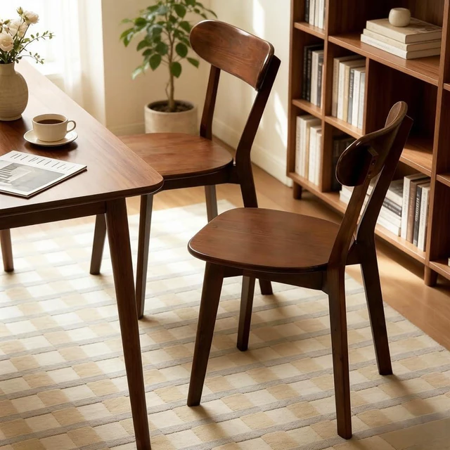 Main image of Solid Wood Dining Chairs Set of 2 with Ergonomic Curved Backrest, Walnut