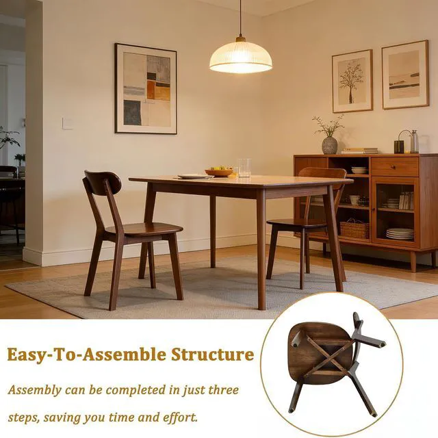 Alt view image 4 of 7 - Solid Wood Dining Chairs Set of 2 with Ergonomic Curved Backrest, Walnut