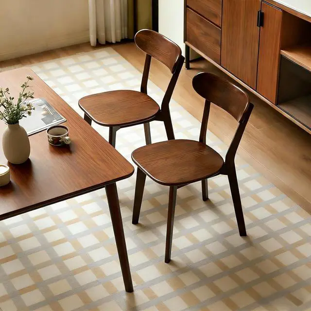 Alt view image 3 of 7 - Solid Wood Dining Chairs Set of 2 with Ergonomic Curved Backrest, Walnut