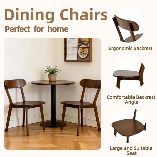 Alt view image 5 of 7 - Walnut Soild Wood Kitchen Chairs Set of 4
