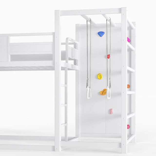 Alt view image 6 of 7 - Twin Over Twin Kids Bunk Bed Frame with Slide&Basketball Hoop, White