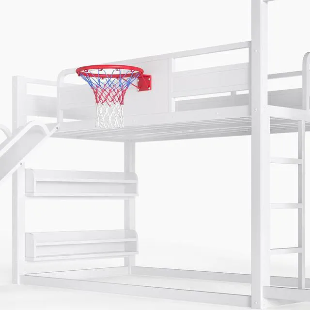 Alt view image 7 of 7 - Twin Over Twin Kids Bunk Bed Frame with Slide&Basketball Hoop, White