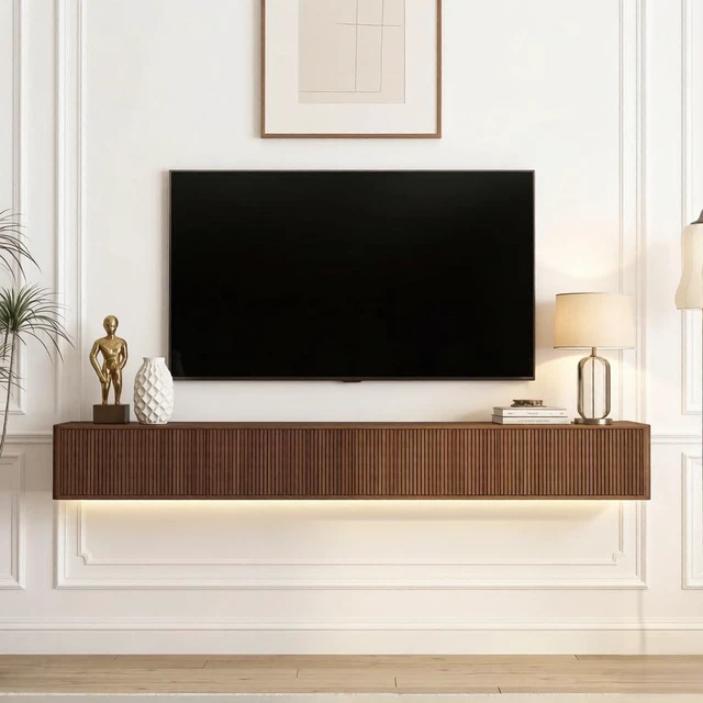 Main image of 78.7 Wall Mounted TV Stand with Outlets and 16 Color Led Light, Walnut