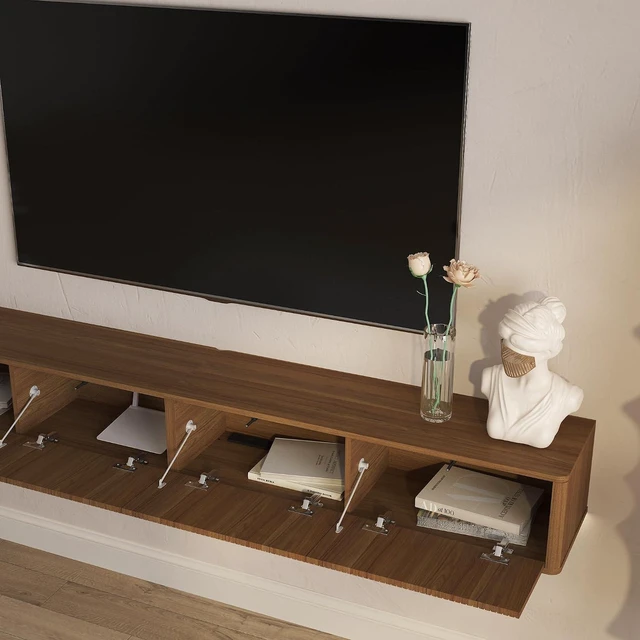 Alt view image 4 of 7 - 78.7 Wall Mounted TV Stand with Outlets and 16 Color Led Light, Walnut