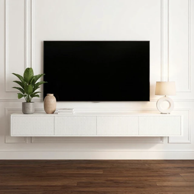 Main image of 78.7 Floating Long Media TV Console with Outlets and Led Light, White