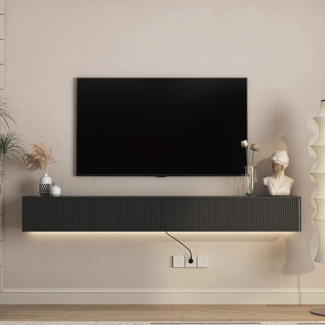Alt view image 7 of 7 - 78.7 Floating Entertainment Center with 16 Color Led Light, Black