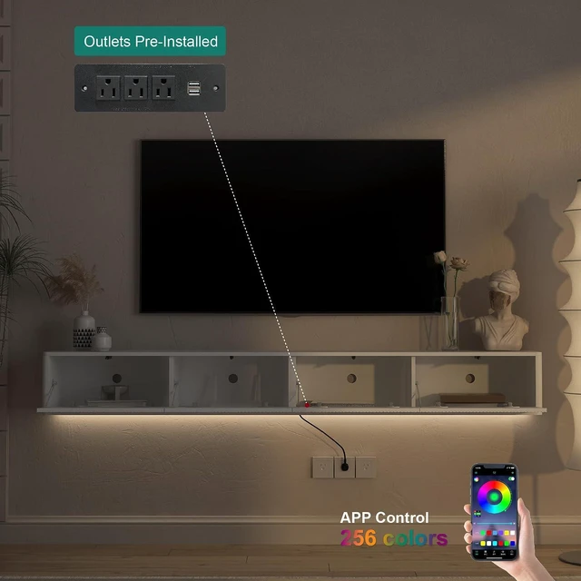 Alt view image 4 of 7 - 78.7 Floating Long Media TV Console with Outlets and Led Light, White
