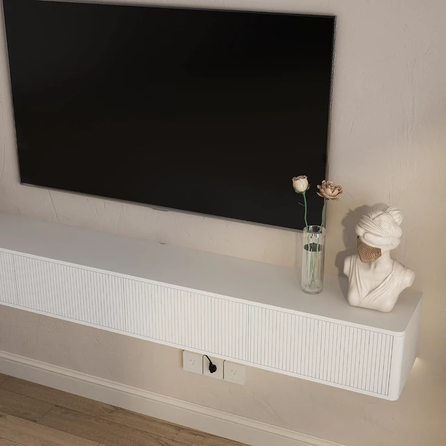 Alt view image 6 of 7 - 78.7 Floating Long Media TV Console with Outlets and Led Light, White
