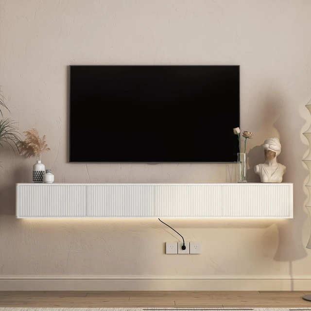 Alt view image 7 of 7 - 78.7 Floating Long Media TV Console with Outlets and Led Light, White