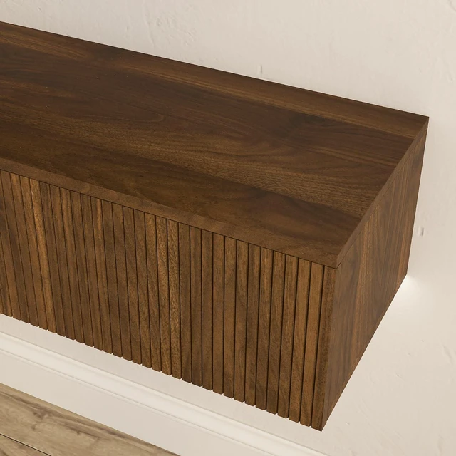 Alt view image 3 of 7 - 68 Wall Mounted Fluted TV Stand with 16 Color Led Light and Outlets, Brown