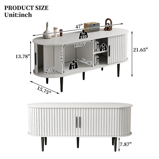 Alt view image 3 of 7 - 47 Fluted Media Console with Sliding Door and Shelf Storage, White