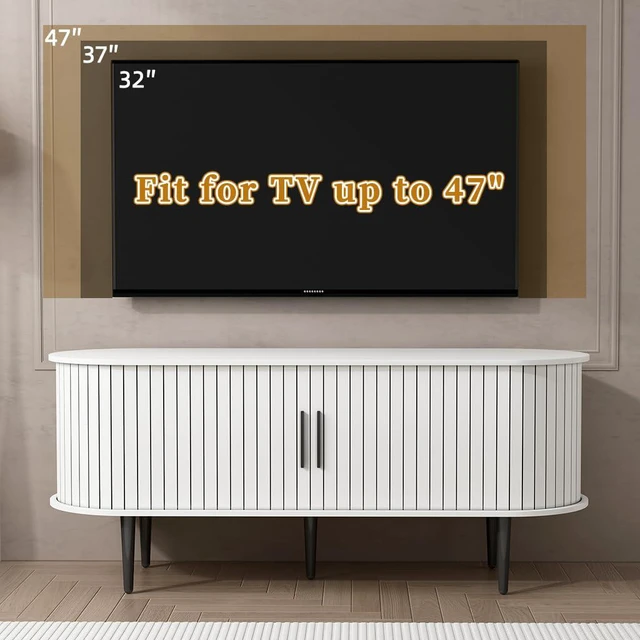 Alt view image 4 of 7 - 47 Fluted Media Console with Sliding Door and Shelf Storage, White