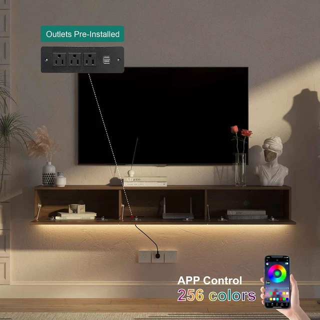 Alt view image 2 of 6 - 67Modern TV Stand for 55/60/65 TV, Floating Entertainment Center with 16 Color LEDs and Cabinet for Bedroom, Living Room, Natural Wood