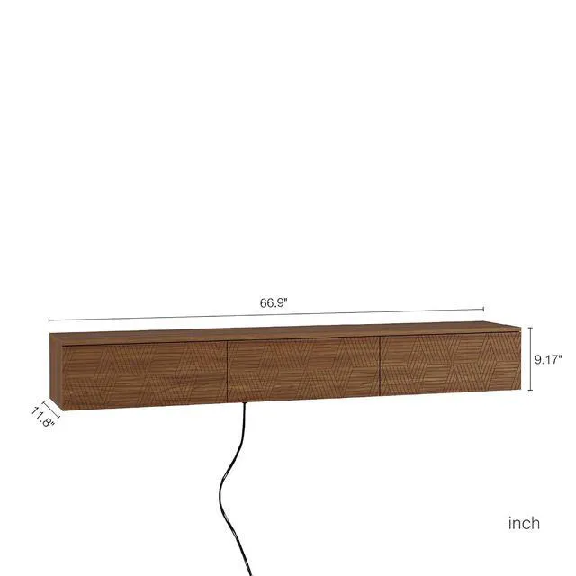 Alt view image 6 of 6 - 67Modern TV Stand for 55/60/65 TV, Floating Entertainment Center with 16 Color LEDs and Cabinet for Bedroom, Living Room, Natural Wood