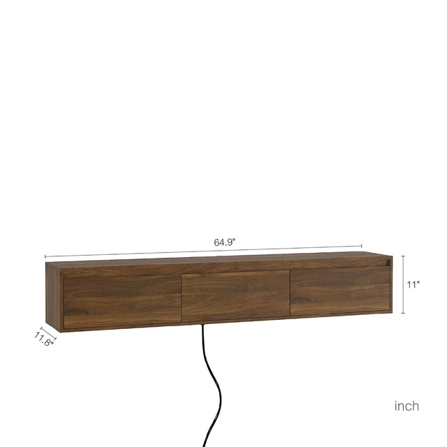 Alt view image 6 of 6 - Floating TV Media Console with Touch-Sensitive Led Light Strip, Walnut