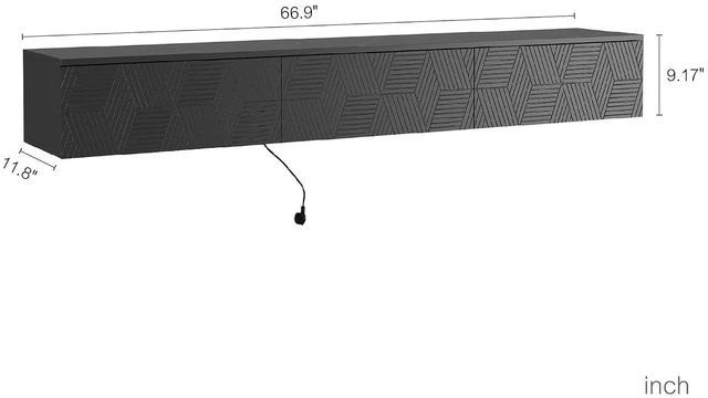 Alt view image 6 of 7 - 67Modern Wall Mount TV Stand for 55/60/65 TV, Minimalist Entertainment Center with 16 Color LEDs and Storage Cabinet for Bedroom, Living Room, Black