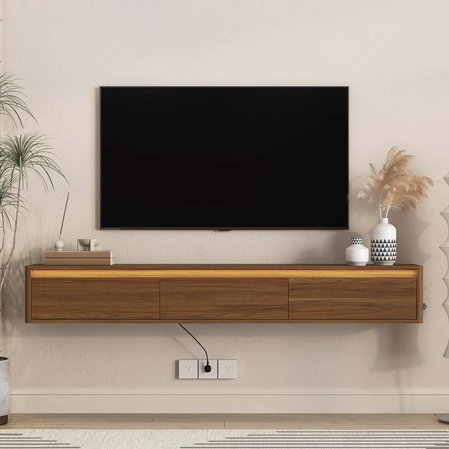 Main image of Floating TV Media Console with Touch-Sensitive Led Light, Light Walnut