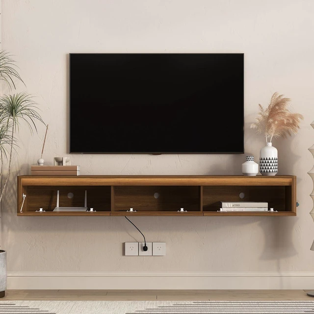 Alt view image 2 of 7 - Floating TV Media Console with Touch-Sensitive Led Light, Light Walnut