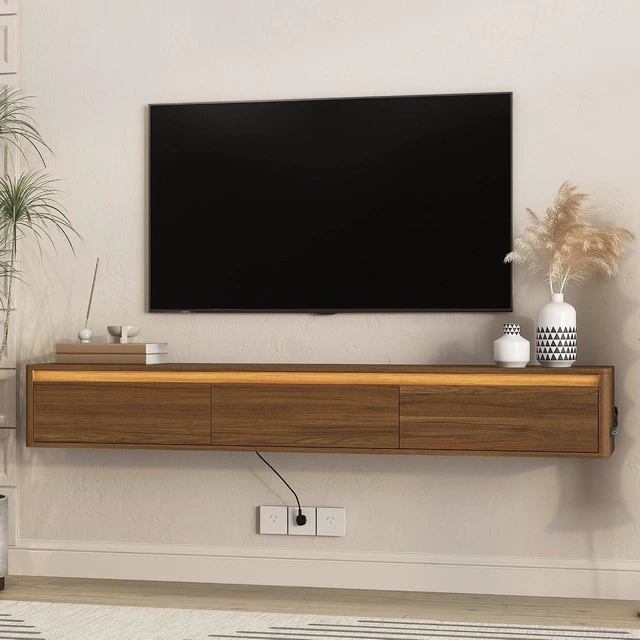 Alt view image 7 of 7 - Floating TV Media Console with Touch-Sensitive Led Light, Light Walnut