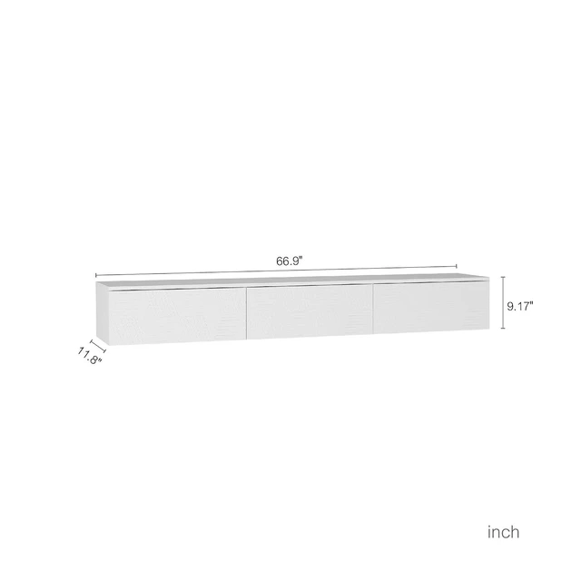 Alt view image 6 of 7 - 67 Floating TV Stand for 55/60/65 TV with 16 Color LEDs, Modern Entertainment Center with Storage Cabinet for Bedroom, Living Room, White