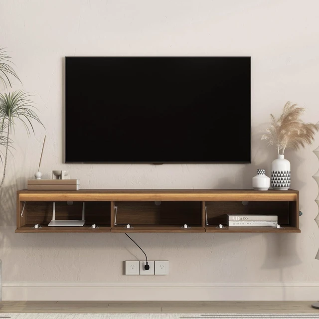Alt view image 2 of 7 - Floating TV Media Console with Touch-Sensitive Led Light, Light Walnut