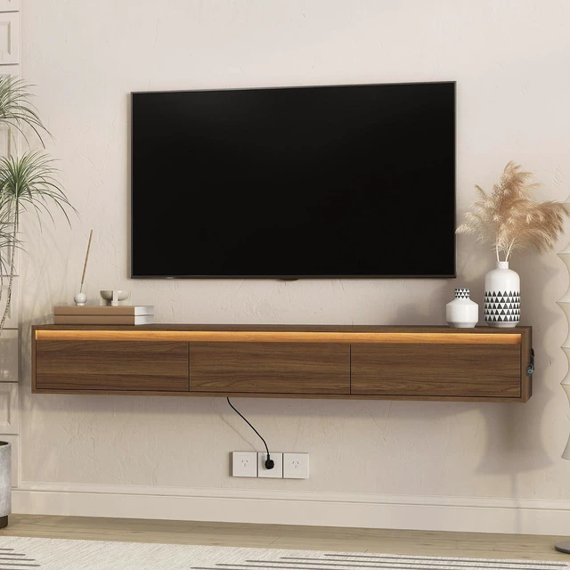 Alt view image 7 of 7 - Floating TV Media Console with Touch-Sensitive Led Light, Light Walnut