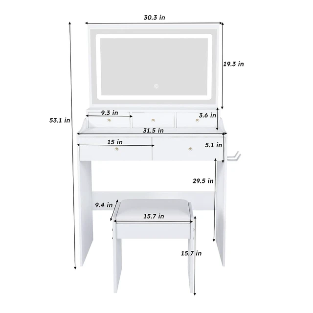 Alt view image 2 of 7 - Makeup Vanity with Large Mirror and 3 Adjustable Lights, White