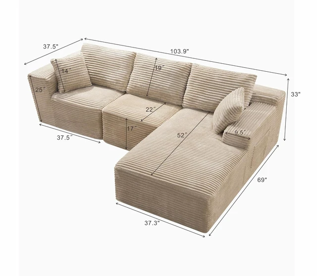 Alt view image 2 of 7 - 103.9" L-Shape Cloud Modular Sectional Sofa Couch with Chaise, Camel