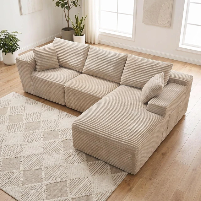 Alt view image 3 of 7 - 103.9" L-Shape Cloud Modular Sectional Sofa Couch with Chaise, Camel