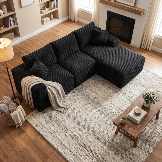 Main image of 103.9" L-Shape Cloud Modular Sectional Sofa Couch with Chaise, Black