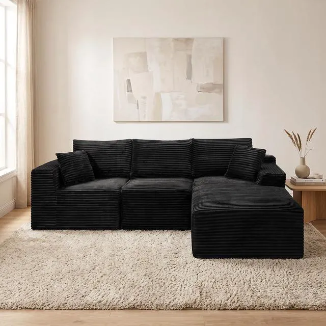 Alt view image 3 of 7 - 103.9" L-Shape Cloud Modular Sectional Sofa Couch with Chaise, Black