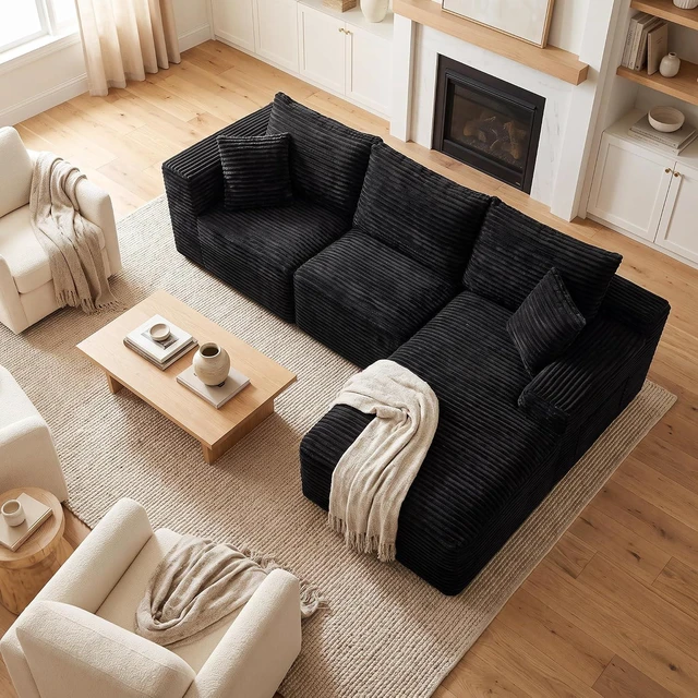 Alt view image 4 of 7 - 103.9" L-Shape Cloud Modular Sectional Sofa Couch with Chaise, Black