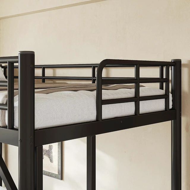 Alt view image 4 of 7 - Twin XL Size Loft Bed with Ladder and High Guardrail, Black