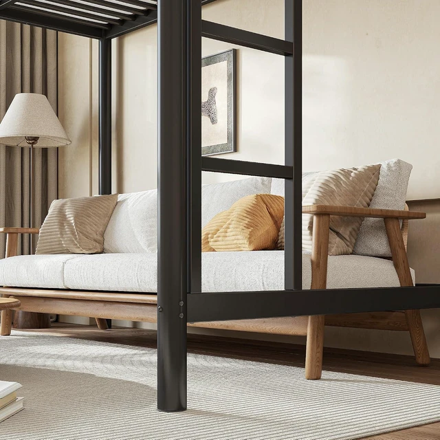 Alt view image 3 of 7 - Twin XL Size Loft Bed with Ladder and High Guardrail, Black