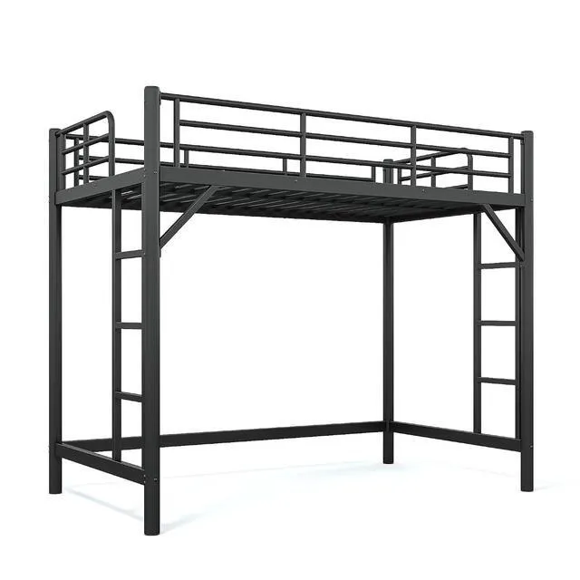 Alt view image 6 of 7 - Twin XL Size Loft Bed with Ladder and High Guardrail, Black