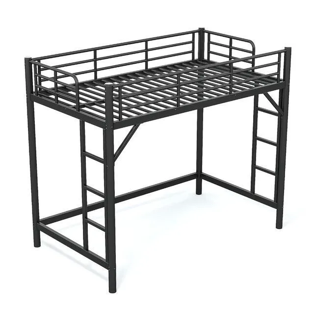 Alt view image 7 of 7 - Twin XL Size Loft Bed with Ladder and High Guardrail, Black