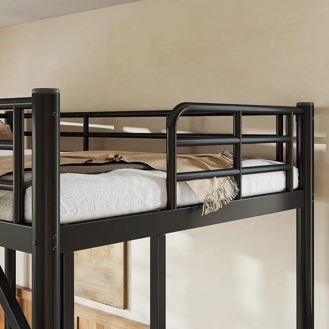 Alt view image 3 of 7 - Twin Size Loft Bed with Ladder and High Guardrail, Black
