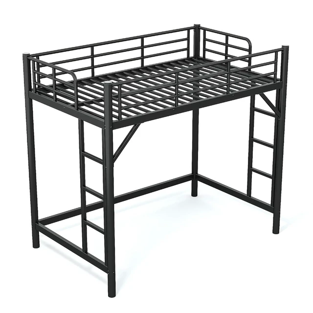 Alt view image 6 of 7 - Twin Size Loft Bed with Ladder and High Guardrail, Black