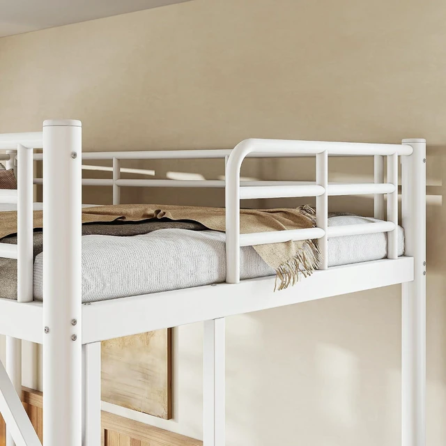 Alt view image 3 of 7 - Twin Size Loft Bed with Ladder and High Guardrail, White