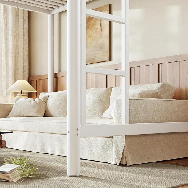 Alt view image 4 of 7 - Twin Size Loft Bed with Ladder and High Guardrail, White