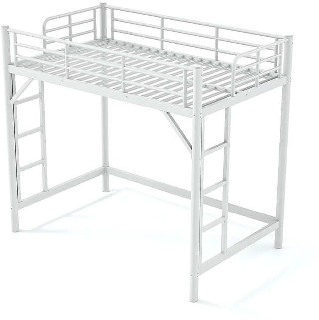 Alt view image 6 of 7 - Twin Size Loft Bed with Ladder and High Guardrail, White