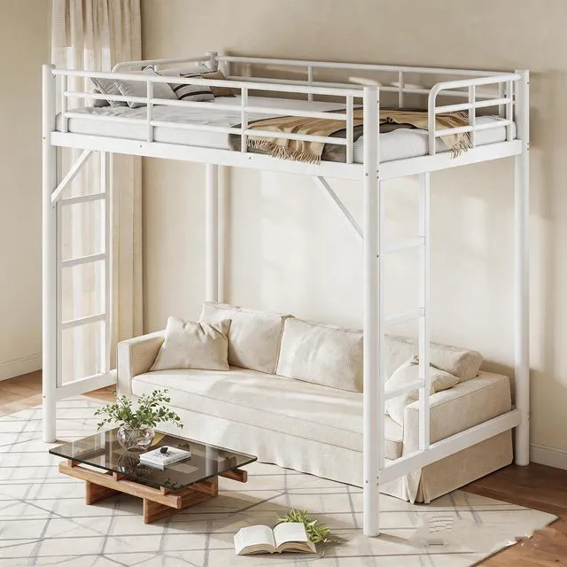 Main image of Twin Size Loft Bed with Ladder and High Guardrail, White