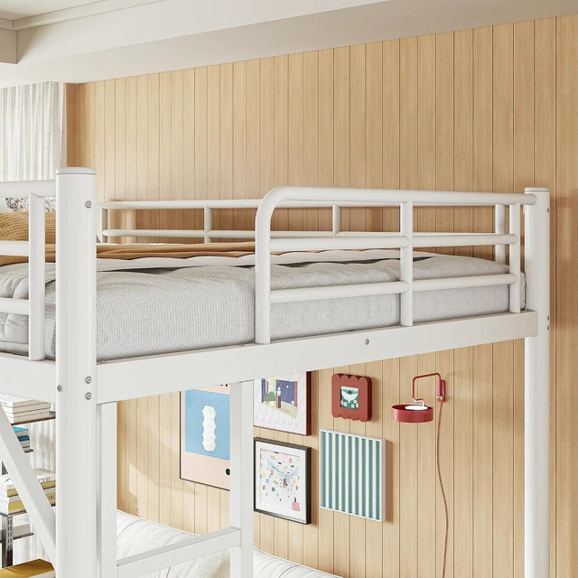 Alt view image 4 of 7 - Full Size Loft Bed with Ladder and High Guardrail, White
