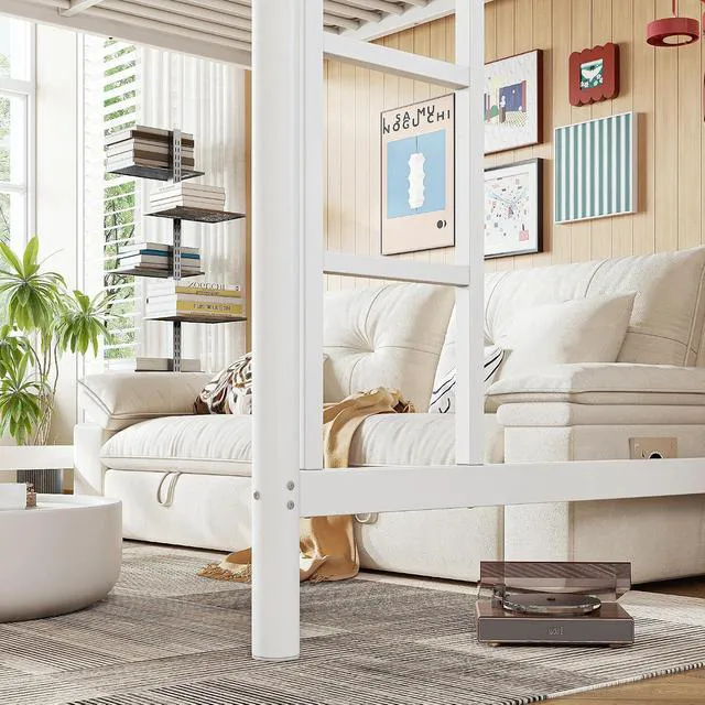 Alt view image 3 of 7 - Full Size Loft Bed with Ladder and High Guardrail, White
