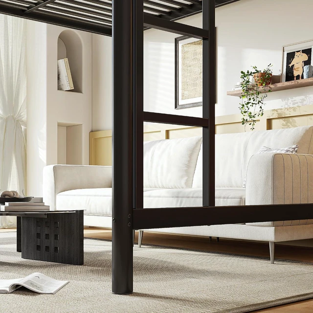 Alt view image 4 of 7 - Queen Size Loft Bed with Ladder and High Guardrail, Black