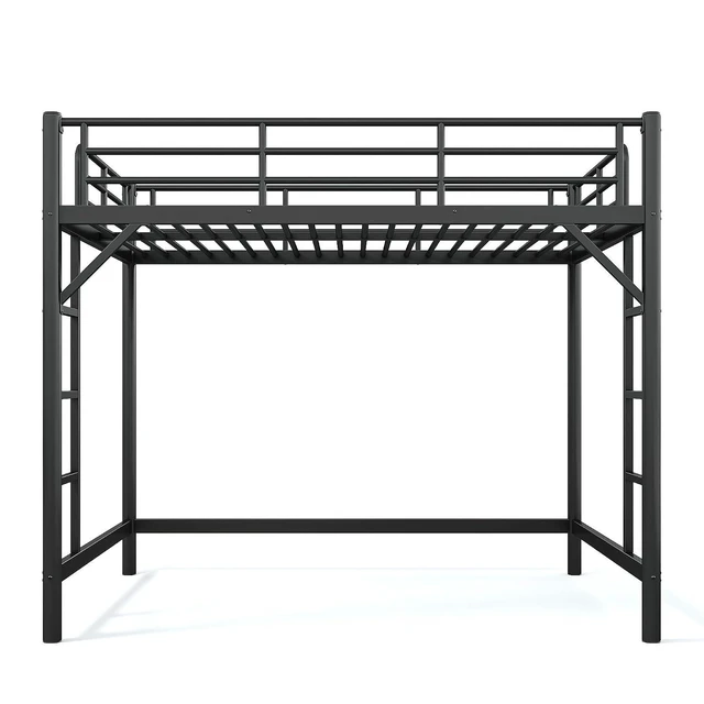 Alt view image 6 of 7 - Queen Size Loft Bed with Ladder and High Guardrail, Black