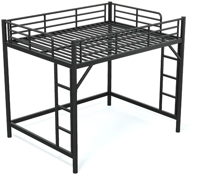 Alt view image 5 of 7 - Queen Size Loft Bed with Ladder and High Guardrail, Black